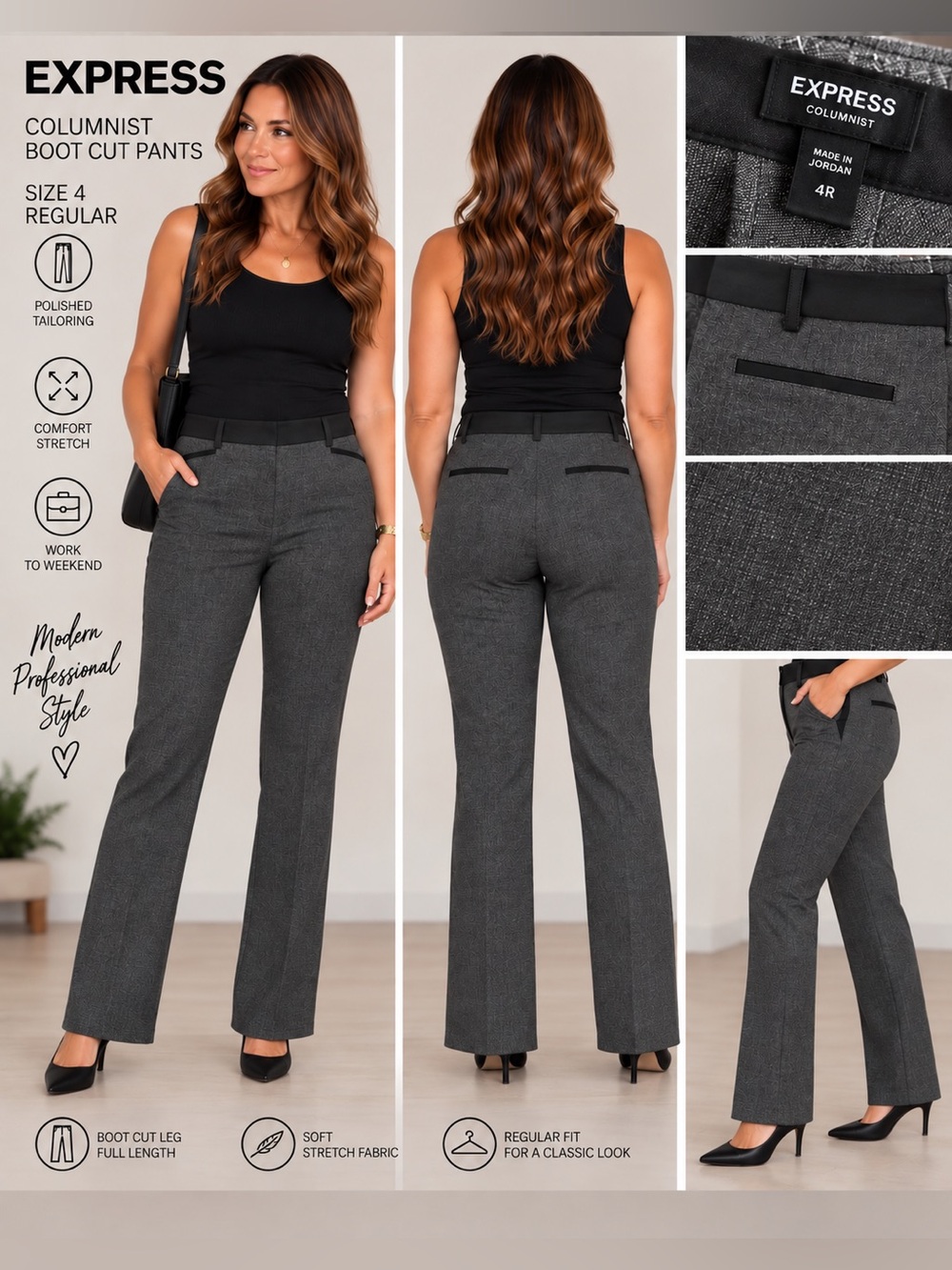 Express Columnist Gray with black accents dress pants 4R